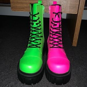 Current Mood Pink and Green Platform Boots